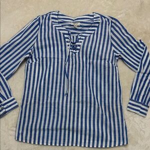 Style & Co Blue and White Striped Blouse M
